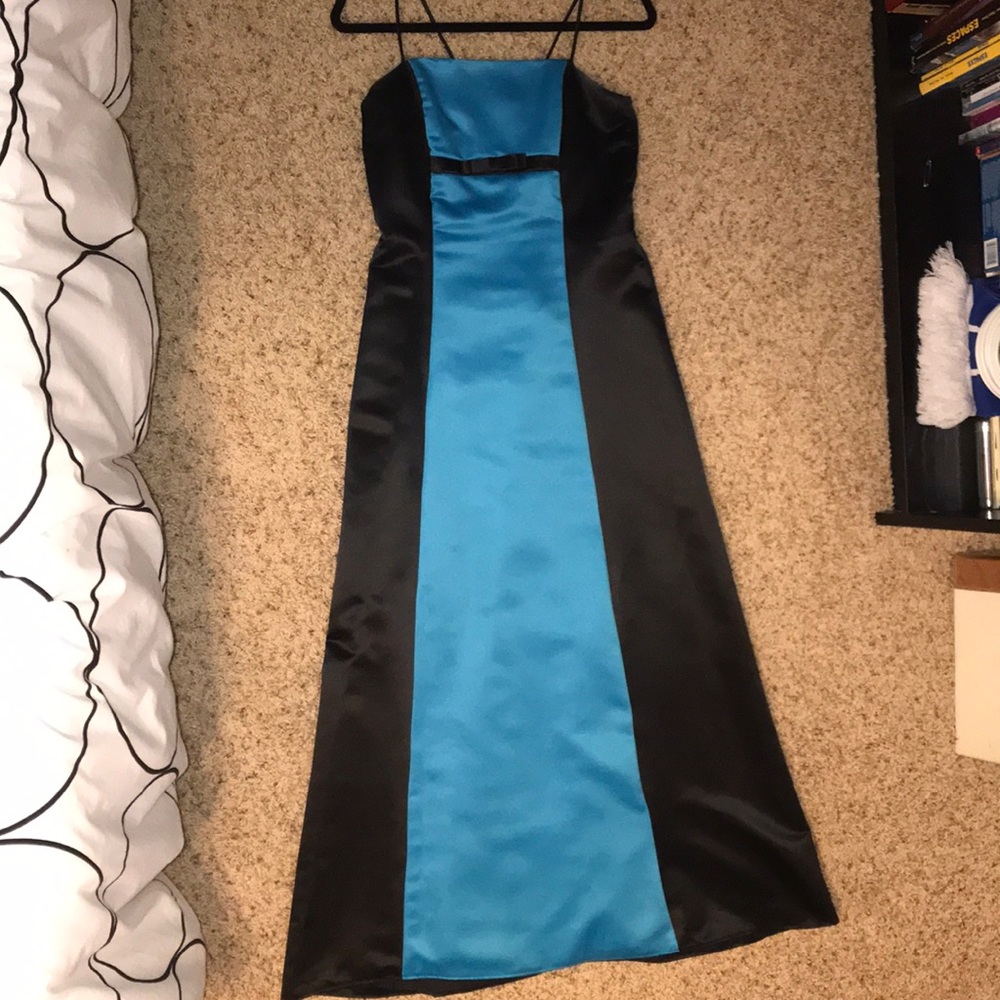 Blue Black Formal Dress with Black Shawl